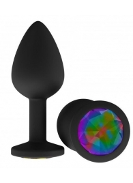 Чёрная анальная втулка с разноцветным кристаллом - 7,3 см. - Джага-Джага - купить с доставкой в Нижнем Новгороде