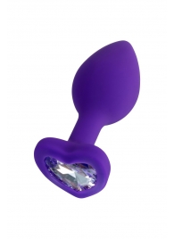 Фиолетовая анальная втулка Diamond Heart с прозрачным кристаллом - 7 см. - ToyFa - купить с доставкой в Нижнем Новгороде
