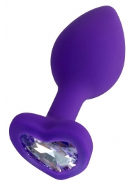 Фиолетовая анальная втулка Diamond Heart с прозрачным кристаллом - 8 см. - ToyFa - купить с доставкой в Нижнем Новгороде Фиолетовая анальная втулка Diamond Heart с прозрачным кристаллом - 8 см. - ToyFa - купить с доставкой в Нижнем Новгороде