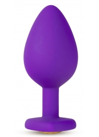 Фиолетовая анальная пробка Bling Plug Medium с золотистым стразом - 8,3 см. - Blush Novelties - купить с доставкой в Нижнем Новгороде