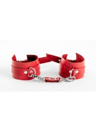 Красные наручники из натуральной кожи - БДСМ Арсенал - купить с доставкой в Нижнем Новгороде