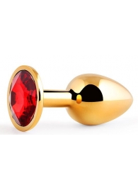 Золотистая анальная пробка с красным стразом - 7,2 см. - Anal Jewelry Plug - купить с доставкой в Нижнем Новгороде