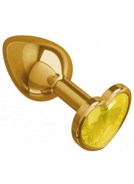 Золотистая анальная втулка с желтым кристаллом-сердечком - 7 см. - Джага-Джага - купить с доставкой в Нижнем Новгороде