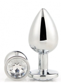 Серебристая анальная втулка с прозрачным кристаллом - 7,1 см. - Dream Toys - купить с доставкой в Нижнем Новгороде