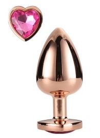 Золотистая анальная втулка с кристаллом-сердечком розового цвета - 7,1 см. - Dream Toys - купить с доставкой в Нижнем Новгороде