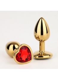 Золотистая анальная пробка с красным кристаллом в форме сердца - 7 см. - Сима-Ленд - купить с доставкой в Нижнем Новгороде