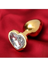 Золотистая анальная пробка с прозрачным кристаллом в форме сердца - Сима-Ленд - купить с доставкой в Нижнем Новгороде