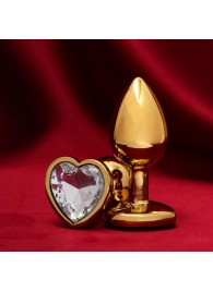 Золотистая анальная пробка с прозрачным кристаллом в форме сердца - Сима-Ленд - купить с доставкой в Нижнем Новгороде