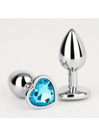 Серебристая анальная пробка с голубым кристаллом в форме сердца - 7 см. - Сима-Ленд - купить с доставкой в Нижнем Новгороде