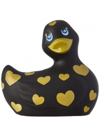 Черный вибратор-уточка I Rub My Duckie 2.0 Romance с золотистым принтом - Big Teaze Toys - купить с доставкой в Нижнем Новгороде