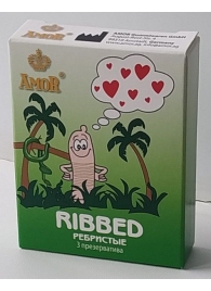 Ребристые презервативы AMOR Ribbed  Яркая линия  - 3 шт. - AMOR - купить с доставкой в Нижнем Новгороде