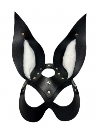 Черная маска зайки с белым мехом на ушках Miss Bunny - БДСМ Арсенал - купить с доставкой в Нижнем Новгороде
