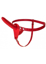 Красный страпон на ремнях с вагинальной пробкой - 15 см. - ToyFa - купить с доставкой в Нижнем Новгороде