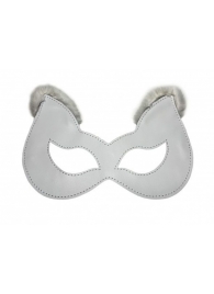 Белая маска из натуральной кожи с мехом на ушках - БДСМ Арсенал - купить с доставкой в Нижнем Новгороде