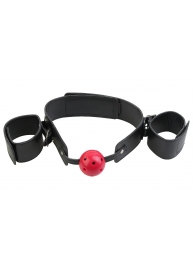 Кляп-наручники с красным шариком Breathable Ball Gag Restraint - Pipedream - купить с доставкой в Нижнем Новгороде