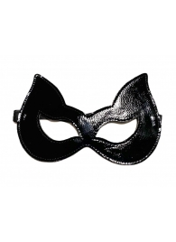 Черная лаковая маска с ушками из эко-кожи - БДСМ Арсенал - купить с доставкой в Нижнем Новгороде