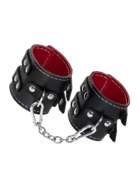 Черные наручники с двумя ремнями и красной подкладкой - Impirante - купить с доставкой в Нижнем Новгороде