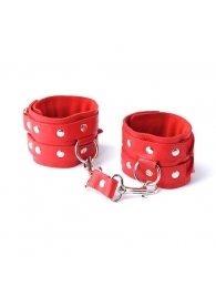 Красные кожаные наручники с велюровой подкладкой - Sitabella - купить с доставкой в Нижнем Новгороде