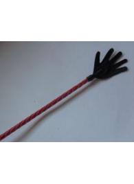 Длинный плетённый стек с наконечником-ладошкой и красной рукоятью - 85 см. - Подиум - купить с доставкой в Нижнем Новгороде