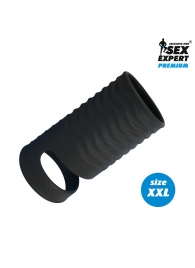 Черная открытая насадка на пенис с кольцом для мошонки XXL-size - 9,4 см. - Sex Expert - в Нижнем Новгороде купить с доставкой