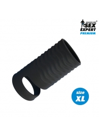 Черная открытая насадка на пенис с кольцом для мошонки XL-size - 8,9 см. - Sex Expert - в Нижнем Новгороде купить с доставкой