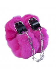 Кожаные наручники со съемной розовой опушкой - Лунный свет - купить с доставкой в Нижнем Новгороде