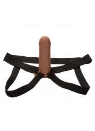 Коричневый фаллопротез из силикона Extension with Harness - 15,75 см. - California Exotic Novelties - купить с доставкой в Нижнем Новгороде