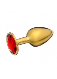 Золотистая анальная пробочка с красным кристаллом - 7 см. - Сима-Ленд