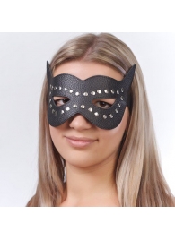 Чёрная кожаная маска с клёпками и прорезями для глаз - Sitabella - купить с доставкой в Нижнем Новгороде