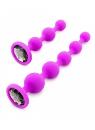 Набор из 2 лиловых анальных цепочек с кристаллами в основании - Pink Vibe