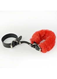 Черные кожаные наручники со съемной красной опушкой - Sitabella - купить с доставкой в Нижнем Новгороде