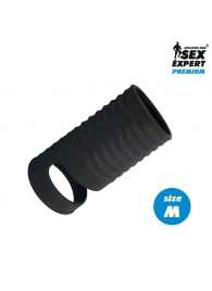 Черная открытая насадка на пенис с кольцом для мошонки size M - 7,9 см. - Sex Expert - в Нижнем Новгороде купить с доставкой
