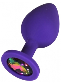 Фиолетовая анальная пробка с радужным кристаллом - 8 см. - Eroticon