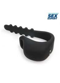 Черное эрекционное кольцо с электростимуляцией Sex Expert - Sex Expert - купить с доставкой в Нижнем Новгороде