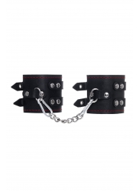 Черные кожаные наручники с двумя ремнями и контрастной строчкой - Pecado - купить с доставкой в Нижнем Новгороде