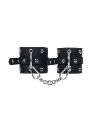 Черные кожаные однослойные наручники с люверсами - Pecado - купить с доставкой в Нижнем Новгороде