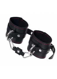 Черные кожаные однослойные наручники с контрастной строчкой - Pecado - купить с доставкой в Нижнем Новгороде