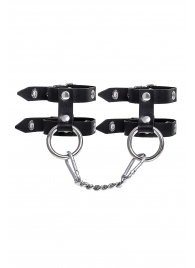 Черные однослойные кожаные наручники из двух ремешков - Pecado - купить с доставкой в Нижнем Новгороде