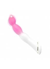 Бело-розовый вибромассажер с круглой головкой - 21,5 см. - Silicone Toys