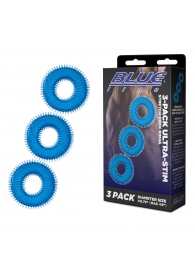 Комплект из трех голубых колец для эрекции 3-Pack Ultra-Stim Stretch Cock Rings - BlueLine - в Нижнем Новгороде купить с доставкой