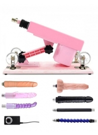 Розовая секс-машина с проводным пультом и 5 насадками - Eroticon - купить с доставкой в Нижнем Новгороде
