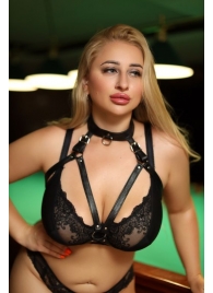 Черная кожаная сбруя с ошейником plus size из нежной кожи - БДСМ Арсенал - купить с доставкой в Нижнем Новгороде