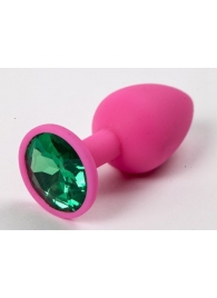 Розовая силиконовая пробка с зеленым кристаллом - 7,1 см. - 4sexdreaM - купить с доставкой в Нижнем Новгороде