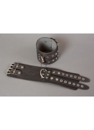 Широкие черные кожаные наручники без подкладки - Подиум - купить с доставкой в Нижнем Новгороде