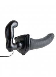 Черный страпон с вагинальной пробкой Deluxe Vibrating Penetrix Strap-On - 19 см. - Pipedream - купить с доставкой в Нижнем Новгороде