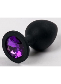 Черная силиконовая анальная пробка с фиолетовым стразом - 8,2 см. - 4sexdreaM - купить с доставкой в Нижнем Новгороде