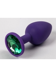 Фиолетовая силиконовая анальная пробка с зеленым стразом - 7,1 см. - 4sexdreaM - купить с доставкой в Нижнем Новгороде