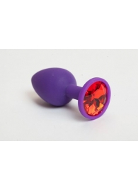 Фиолетовая силиконовая анальная пробка с красным стразом - 7,1 см. - 4sexdreaM - купить с доставкой в Нижнем Новгороде