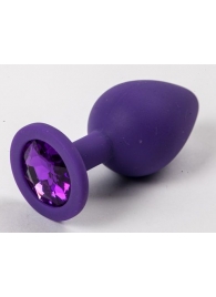 Фиолетовая силиконовая анальная пробка с фиолетовым стразом - 8,2 см. - 4sexdreaM - купить с доставкой в Нижнем Новгороде