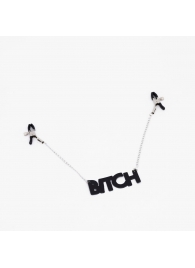 Зажимы на соски с кожаной подвеской Bitch - Crazy Handmade - купить с доставкой в Нижнем Новгороде